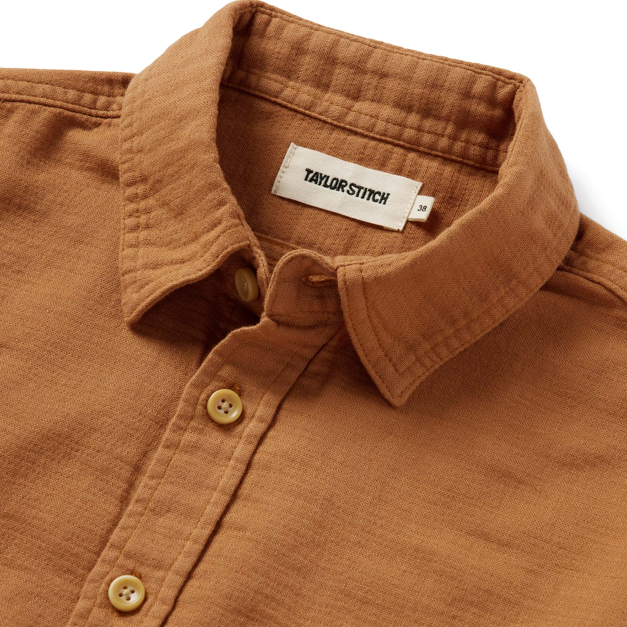 material shot of the collar on The Utility Shirt in Russet Double Cloth, Wovens by Taylor Stitch