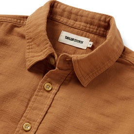 material shot of the collar on The Utility Shirt in Russet Double Cloth