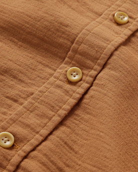 material shot of the buttons on The Utility Shirt in Russet Double Cloth, Wovens by Taylor Stitch