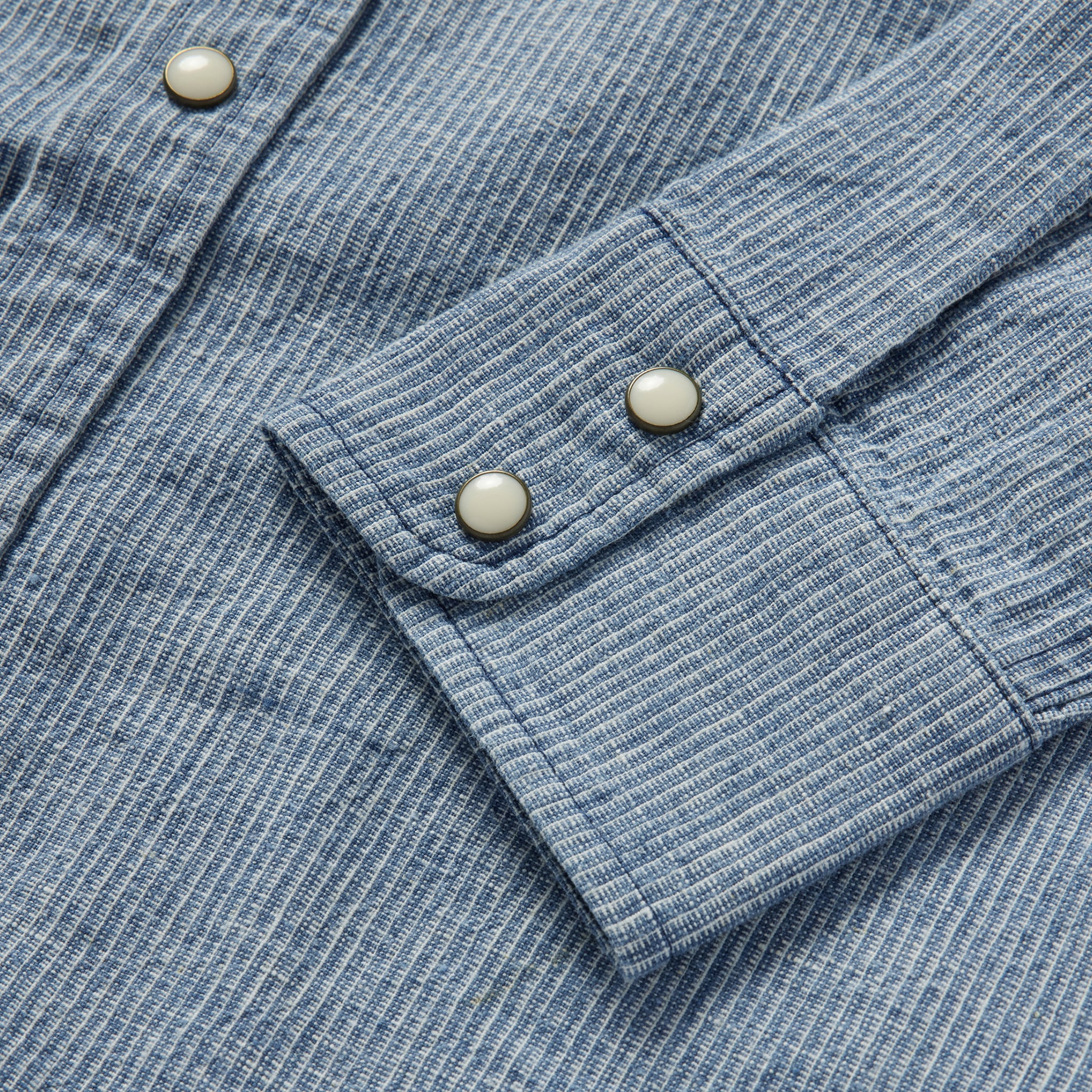material shot of the cuffs on The Western Shirt in Indigo Stripe, Wovens by Taylor Stitch