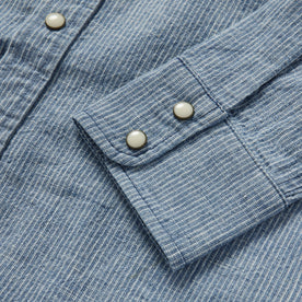 material shot of the cuffs on The Western Shirt in Indigo Stripe