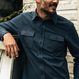 fit model posing in The Yosemite in Prussian Blue