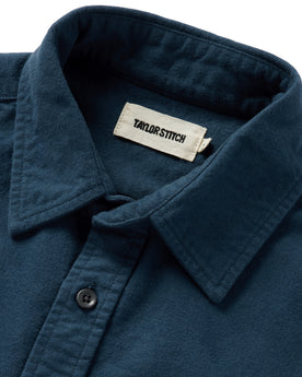 material shot of the collar of The Yosemite in Prussian Blue, Wovens by Taylor Stitch