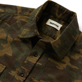material shot of the collar on The Yosemite Shirt in Trail Camo