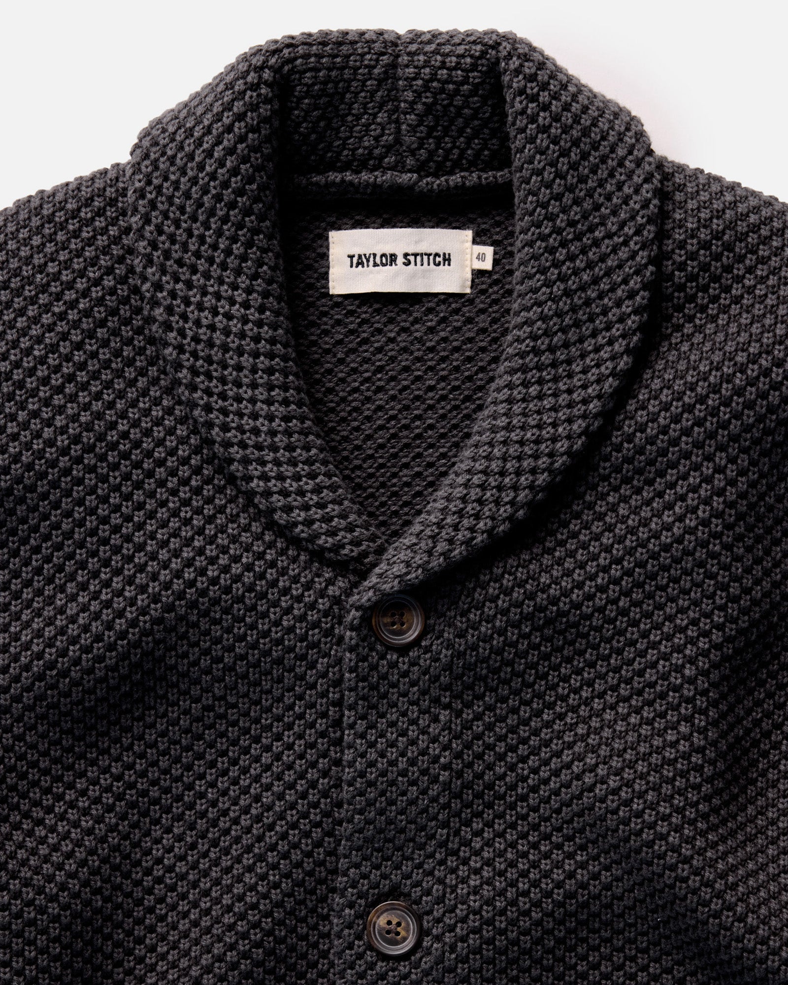 material shot of the collar on The Crawford Sweater in Charcoal, Knits by Taylor Stitch