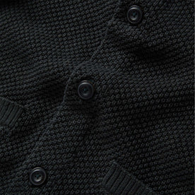 material shot of the buttons on The Crawford Sweater in Charcoal