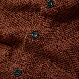 material shot of the buttons on The Crawford Sweater in Rust