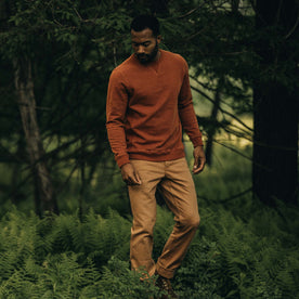 fit model walking in nature in The Fillmore Crew in Copper Terry