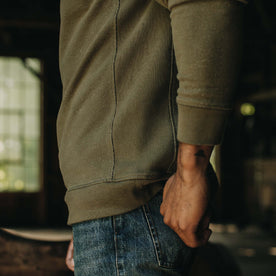 fit model showing the side of The Fillmore Crew in Cypress Terry