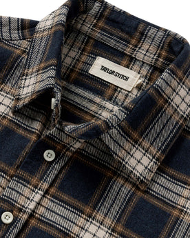 material shot of the collar on The Ledge Shirt in Admiral Plaid, Wovens by Taylor Stitch
