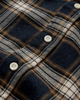 material shot of the buttons on The Ledge Shirt in Admiral Plaid, Wovens by Taylor Stitch