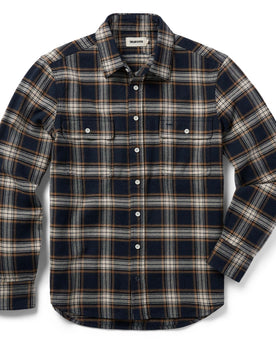 flatlay of The Ledge Shirt in Admiral Plaid, Wovens by Taylor Stitch