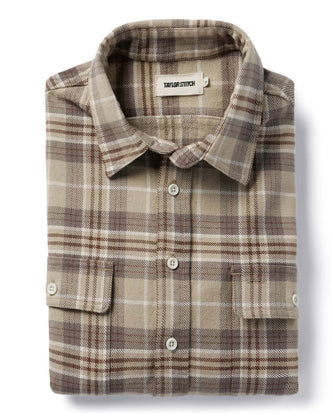 material shot of The Ledge Shirt in Fossil Plaid folded
