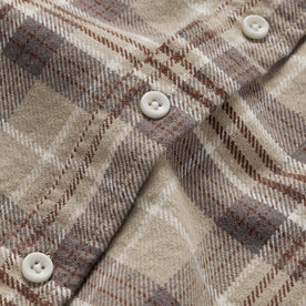 material shot of the buttons on The Ledge Shirt in Fossil Plaid