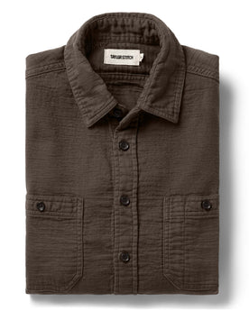 flatlay of The Utility Shirt in Walnut Double Cloth, Wovens by Taylor Stitch