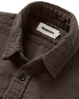 material shot of the collar on The Utility Shirt in Walnut Double Cloth, Wovens by Taylor Stitch
