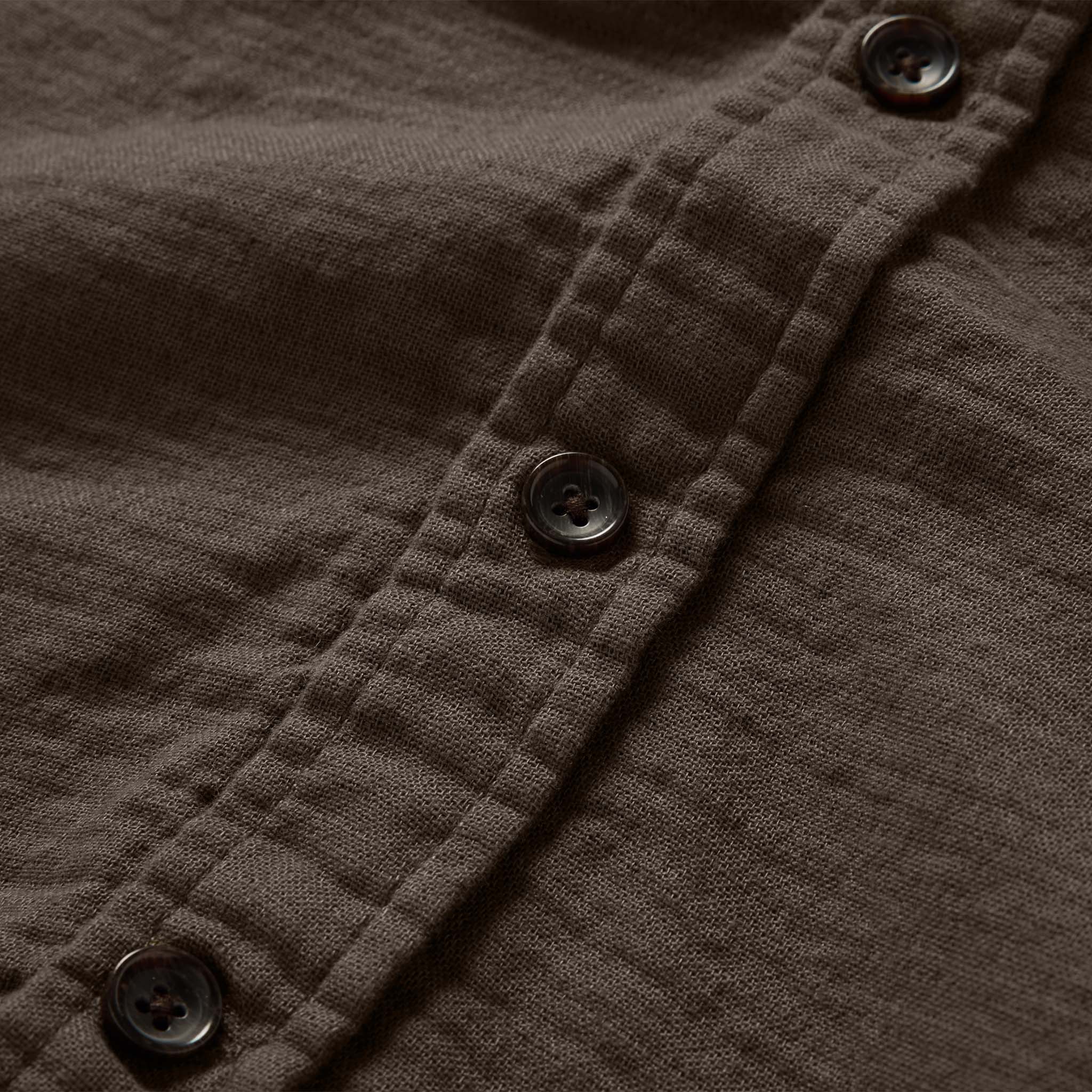 material shot of the buttons on The Utility Shirt in Walnut Double Cloth, Wovens by Taylor Stitch
