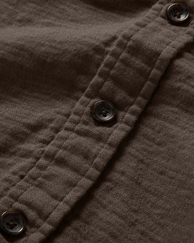 material shot of the buttons on The Utility Shirt in Walnut Double Cloth, Wovens by Taylor Stitch