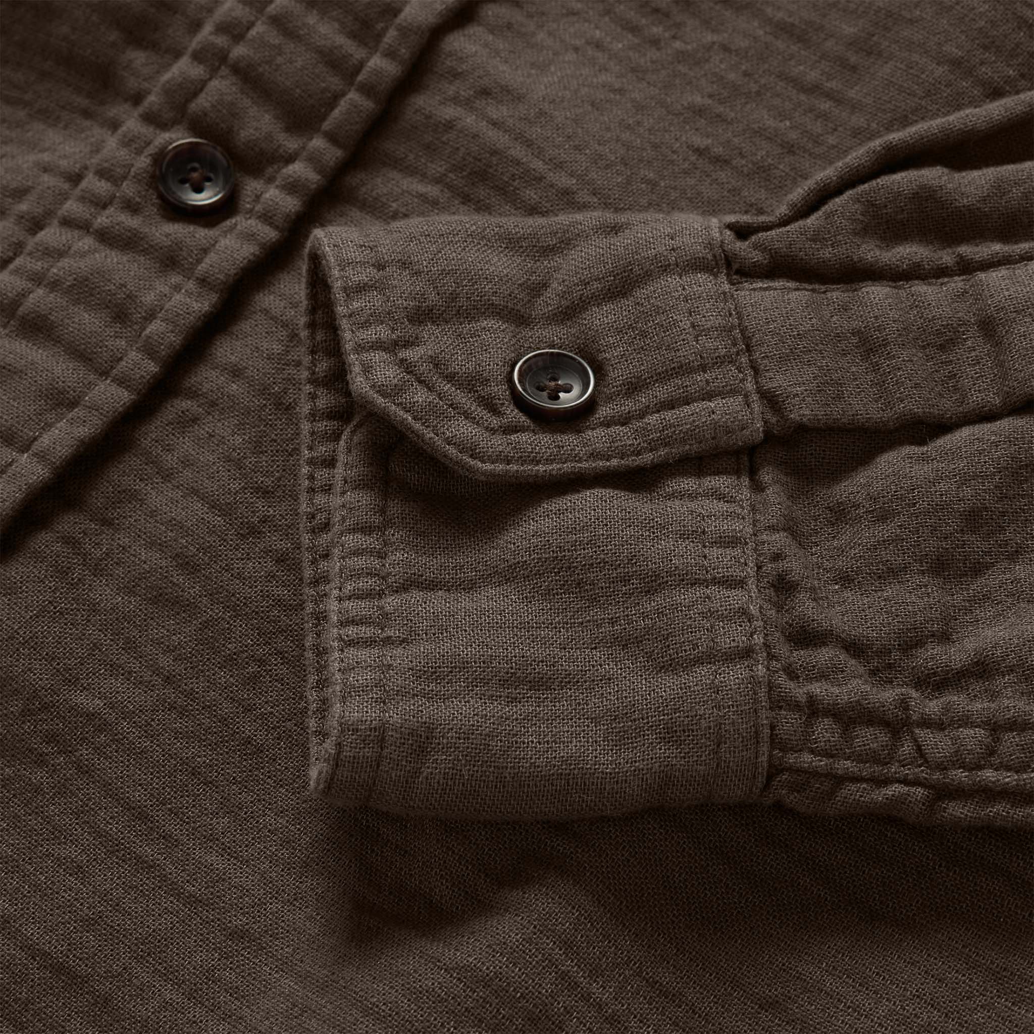 material shot of the cuffs on The Utility Shirt in Walnut Double Cloth, Wovens by Taylor Stitch