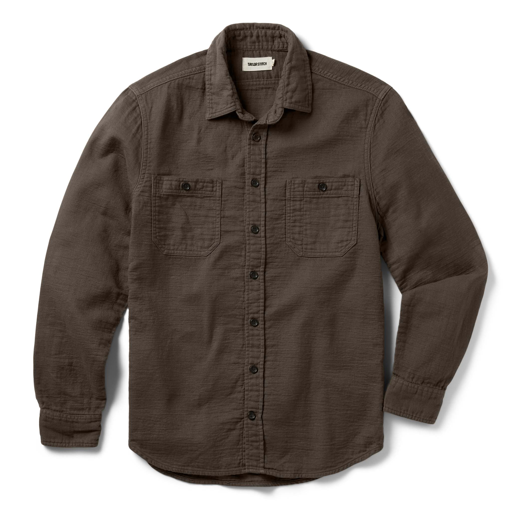 flatlay of The Utility Shirt in Walnut Double Cloth, shown in full, Wovens by Taylor Stitch