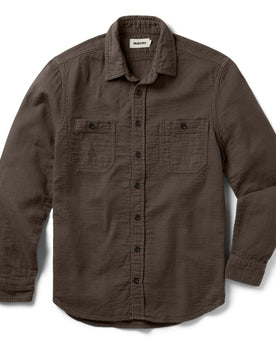 flatlay of The Utility Shirt in Walnut Double Cloth, shown in full, Wovens by Taylor Stitch