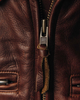 fit model showing the back of The Moto Jacket in Espresso Steerhide, Outerwear by Taylor Stitch