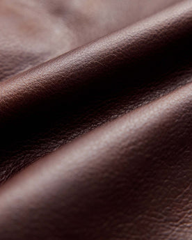 material shot of the zipper on The Moto Jacket in Espresso Steerhide, Outerwear by Taylor Stitch