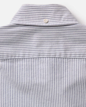 material shot of the collar and buttons on The Jack in Navy University Stripe Everyday Oxford, Wovens by Taylor Stitch