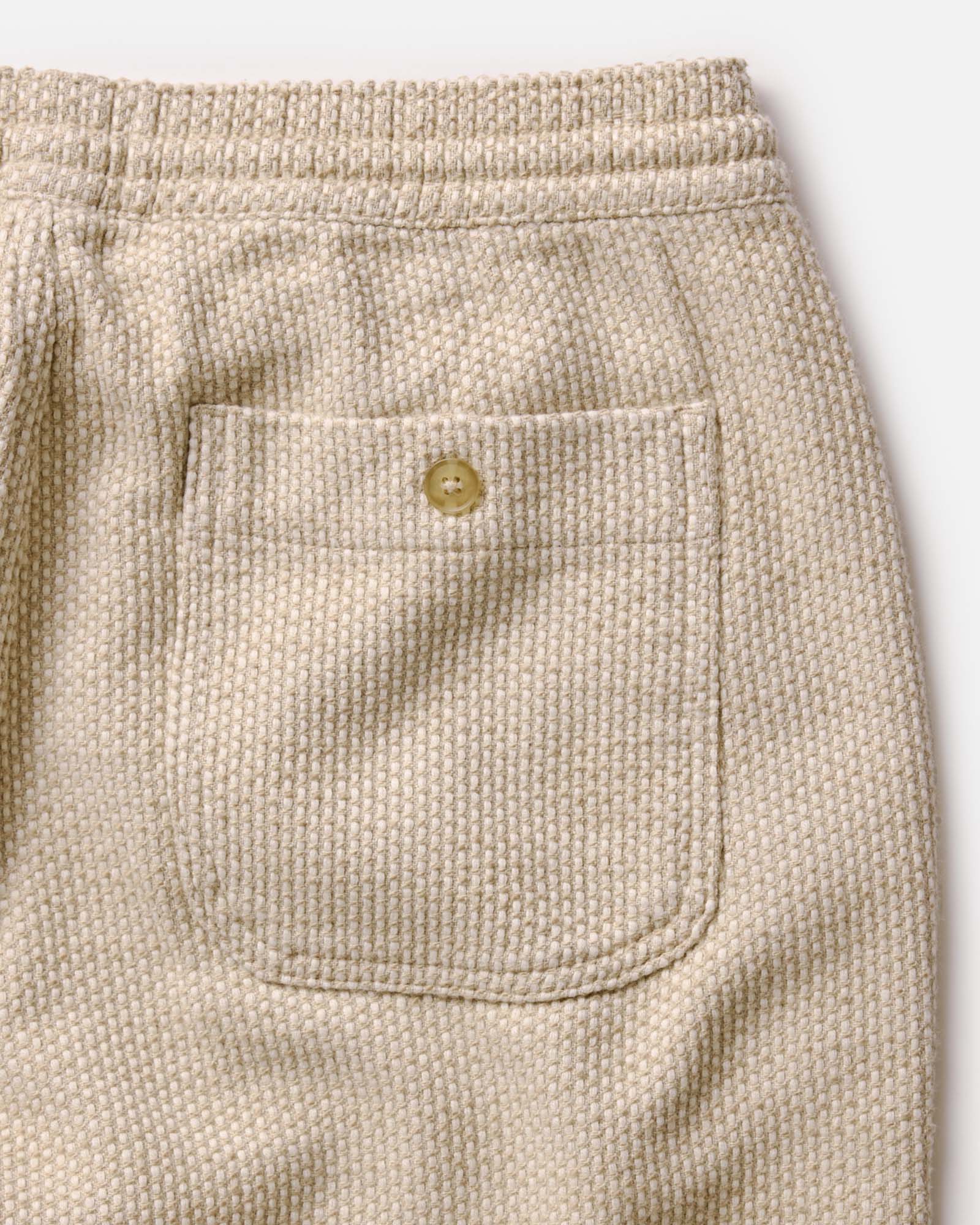 material shot of the pocket on The Apres Pant in Natural Sashiko , Bottoms by Taylor Stitch