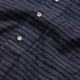 material shot of the buttons on The Short Sleeve Hawthorne in Navy Dobby