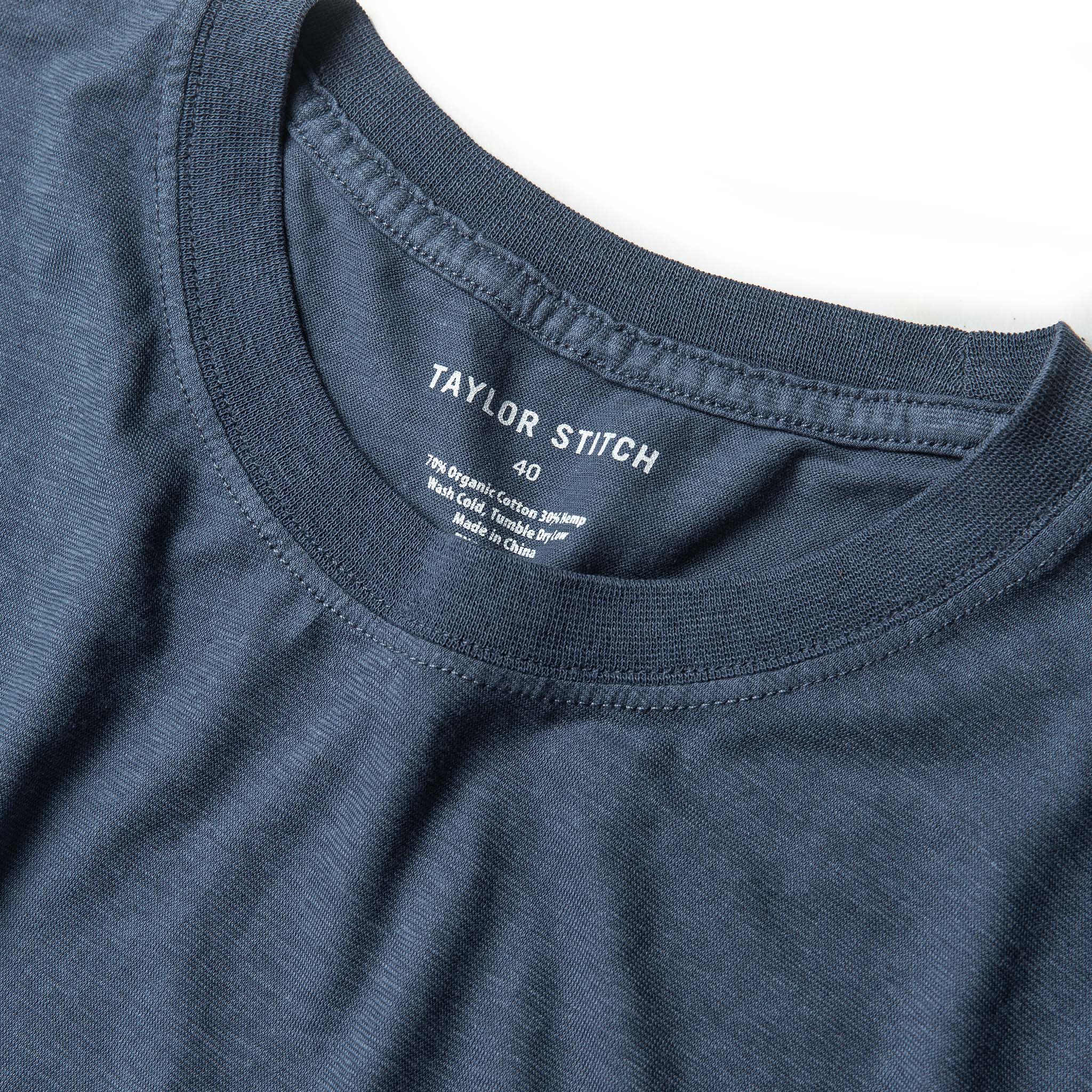 material shot of The Cotton Hemp Tee in Steel Blue, Knits by Taylor Stitch