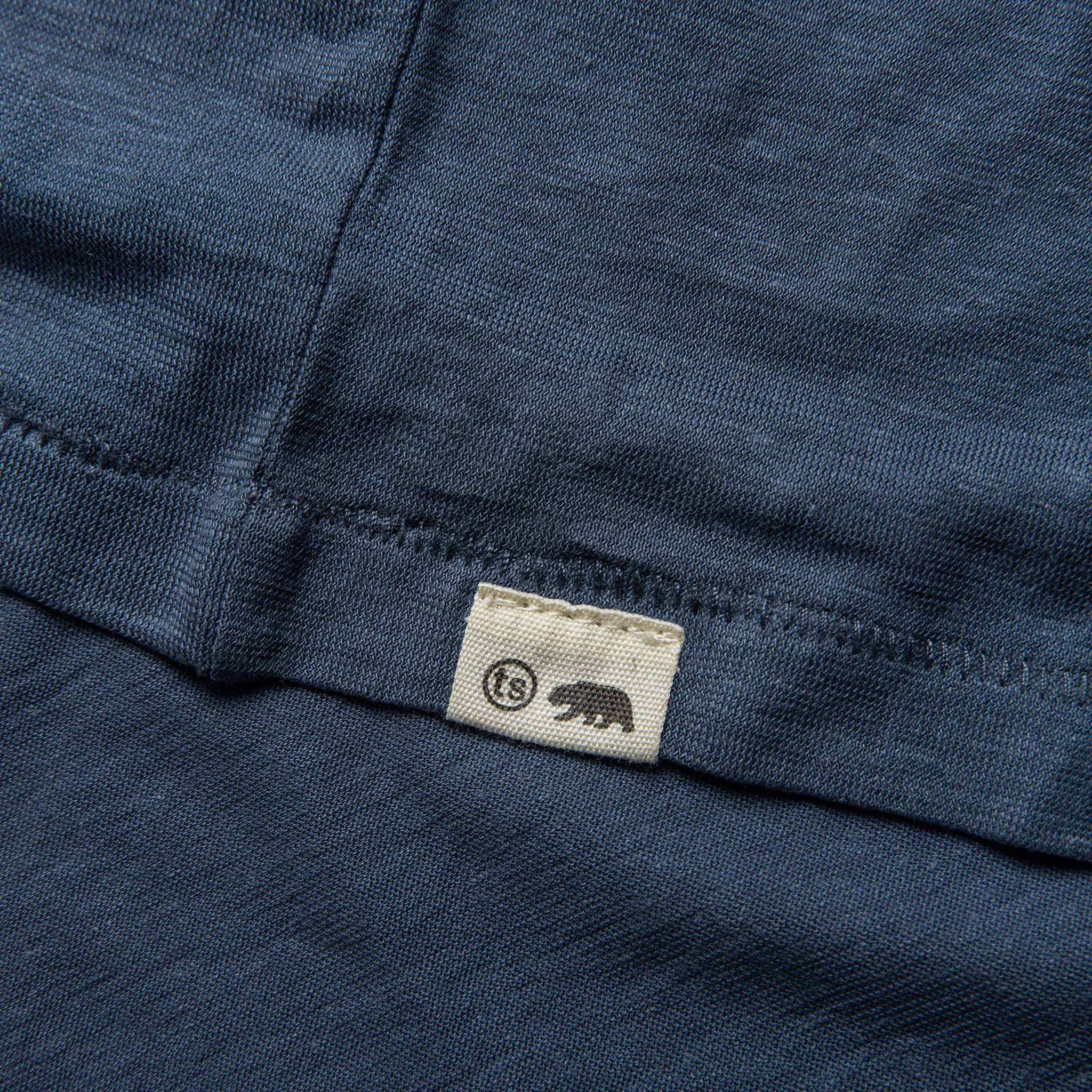 material shot of hem of The Cotton Hemp Tee in Steel Blue, Knits by Taylor Stitch