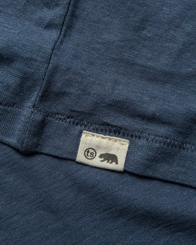 material shot of hem of The Cotton Hemp Tee in Steel Blue, Knits by Taylor Stitch