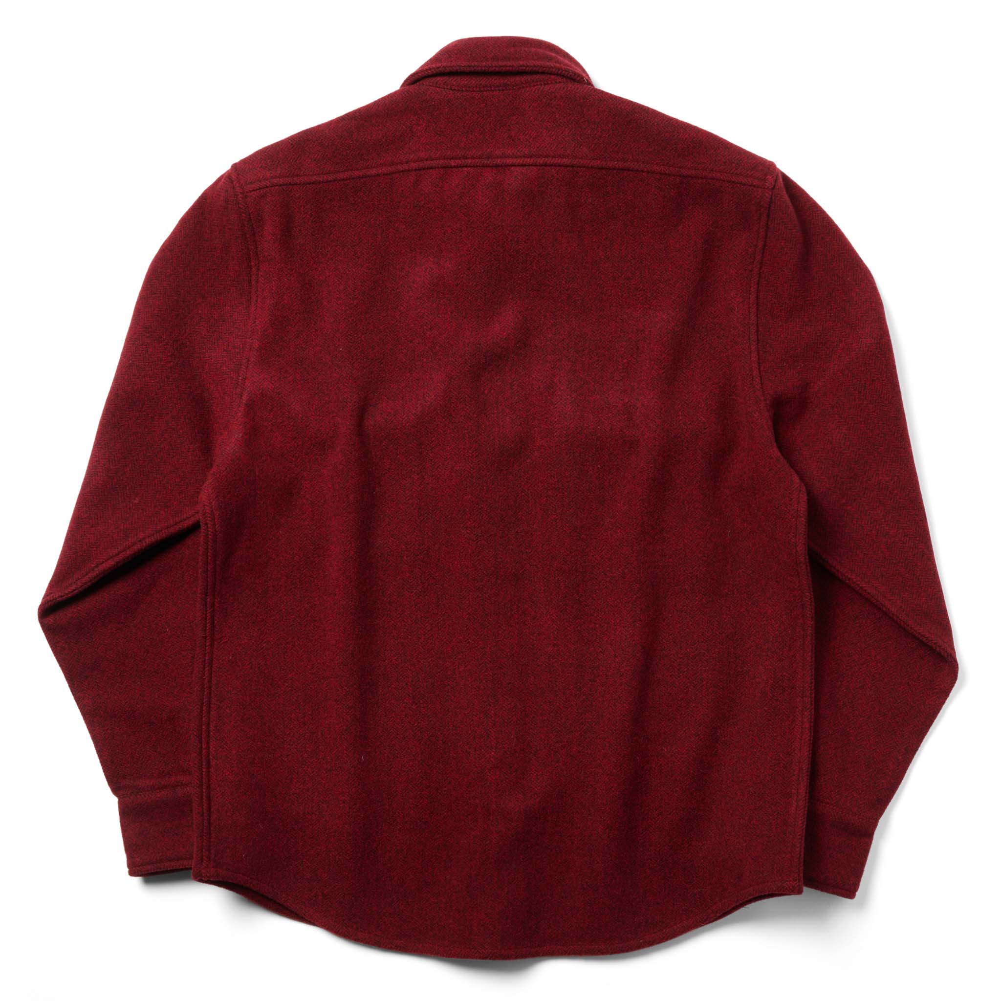 flatlay from the back of The Explorer Shirt in Burgundy Herringbone Wool, Wovens by Taylor Stitch