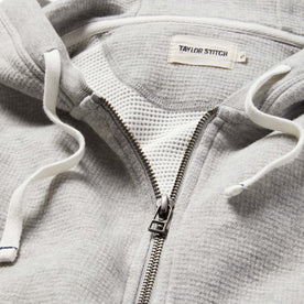 material shot of The Fillmore Hoodie in Ash Double Knit showing interior label