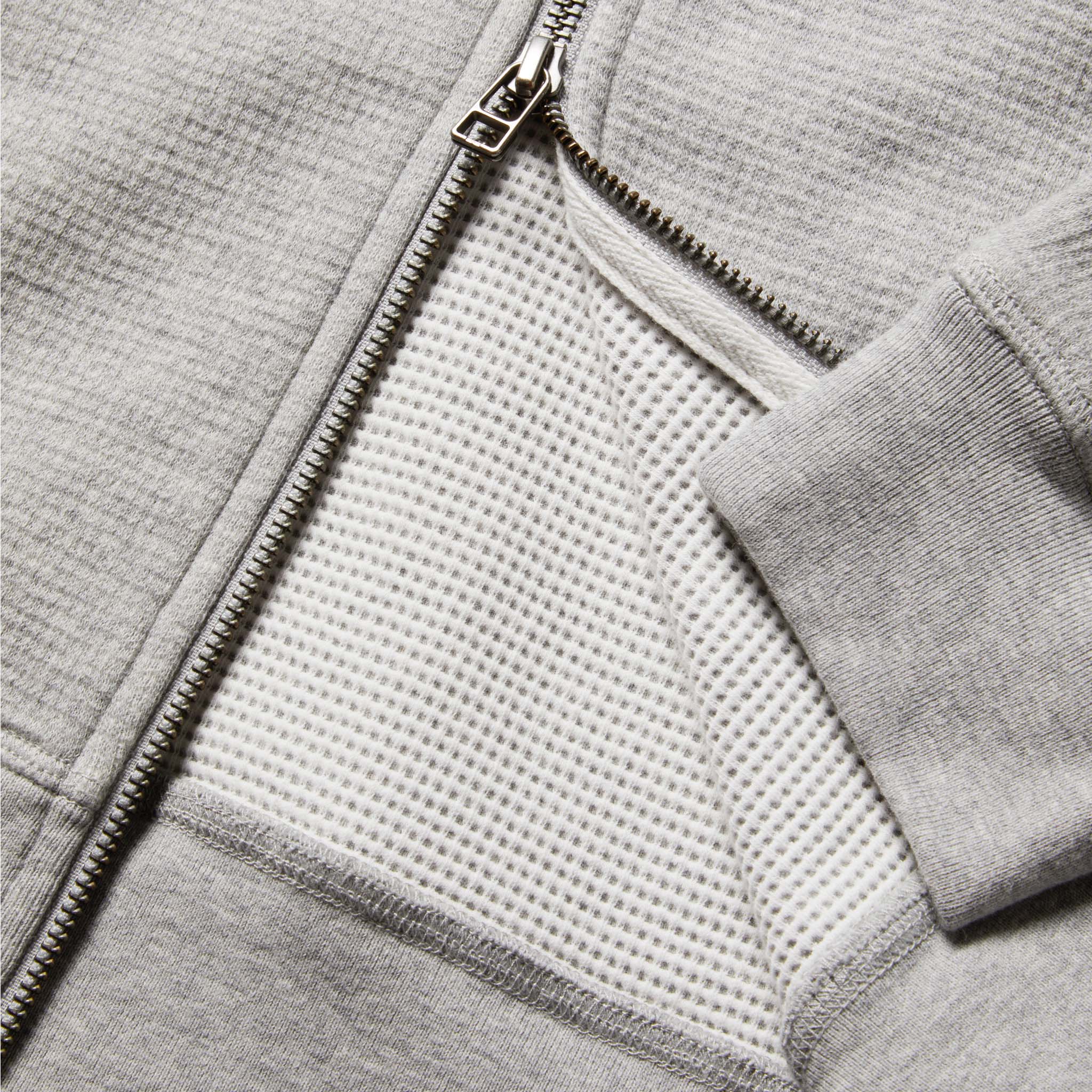material shot showing inside texture of The Fillmore Hoodie in Ash Double Knit, Knits by Taylor Stitch