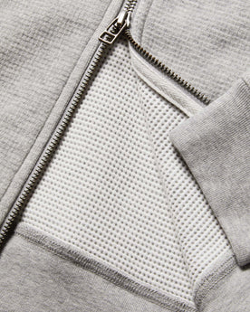 material shot showing inside texture of The Fillmore Hoodie in Ash Double Knit, Knits by Taylor Stitch