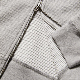 material shot showing inside texture of The Fillmore Hoodie in Ash Double Knit