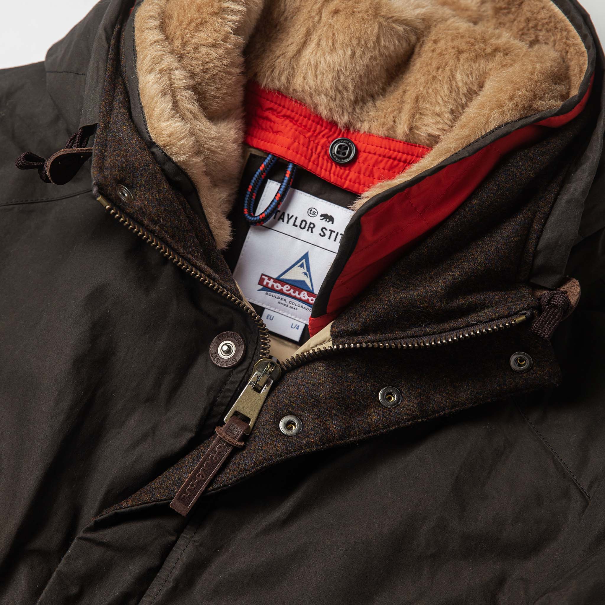 material shot of The Flatiron Jacket showing the interior label, Outerwear by Taylor Stitch