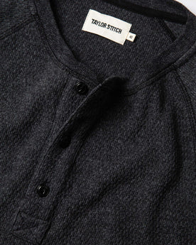 material shot of The Heavy Bag Waffle Henley in Coal, Knits by Taylor Stitch