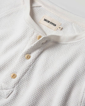 material shot of the interior collar of The Heavy Bag Waffle Henley in Natural, Knits by Taylor Stitch