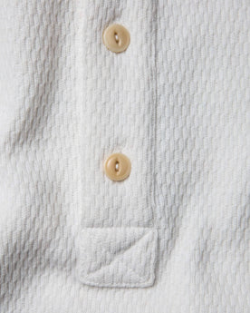 material shot of the placket of The Heavy Bag Waffle Henley in Natural, Knits by Taylor Stitch