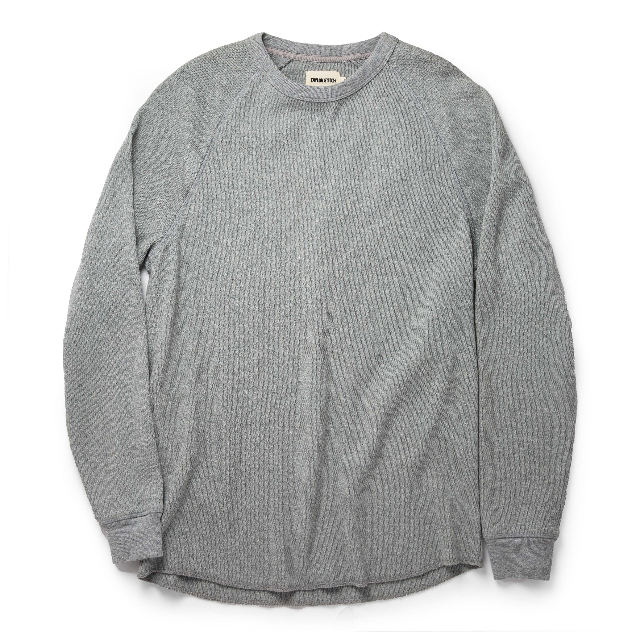 flatlay of The Heavy Bag Waffle Crewneck in Aluminum, Knits by Taylor Stitch
