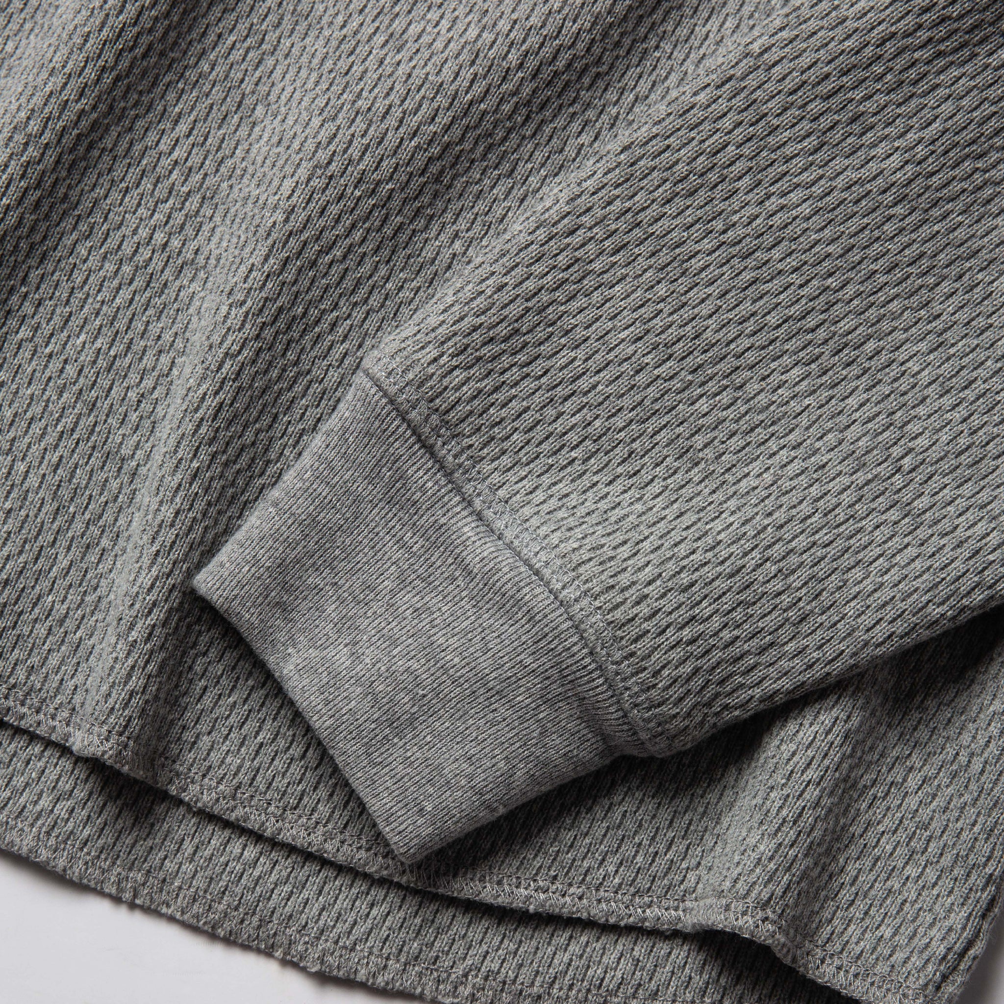 material shot of sleeve cuff of The Heavy Bag Waffle Crewneck in Aluminum, Knits by Taylor Stitch