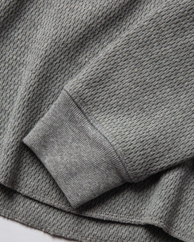 material shot of sleeve cuff of The Heavy Bag Waffle Crewneck in Aluminum, Knits by Taylor Stitch