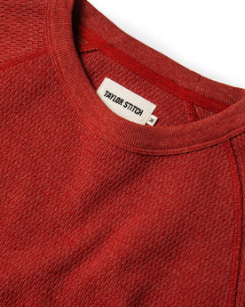 material shot of the label in The Heavy Bag Waffle Crewneck in Engine, Knits by Taylor Stitch