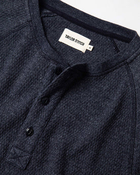 material shot of interior label of The Heavy Bag Waffle Henley in Navy, Knits by Taylor Stitch