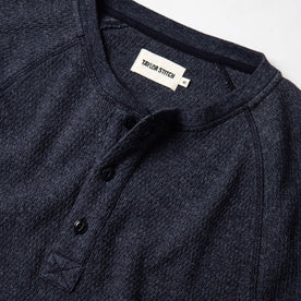material shot of interior label of The Heavy Bag Waffle Henley in Navy
