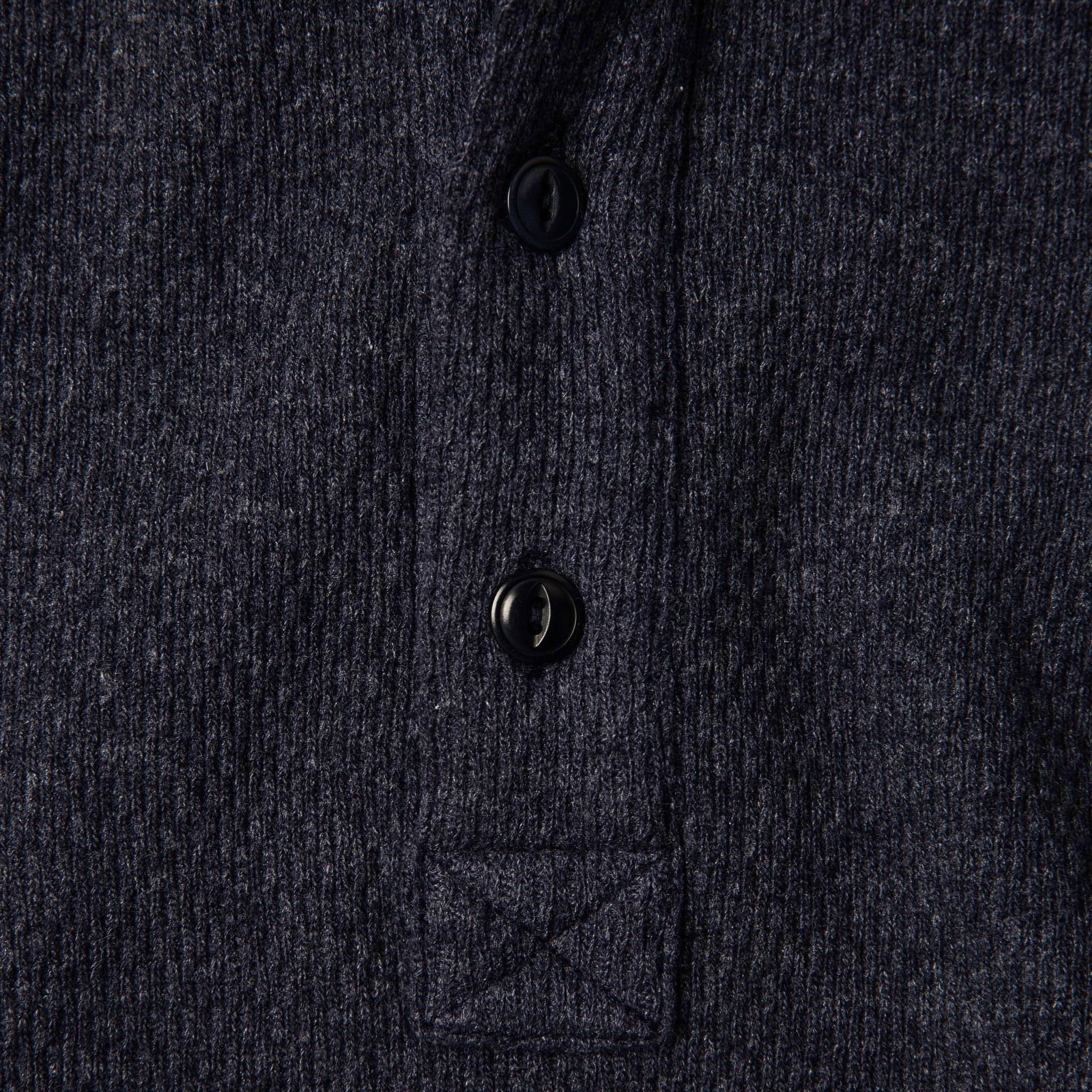 material shot of front placket of The Heavy Bag Waffle Henley in Navy, Knits by Taylor Stitch