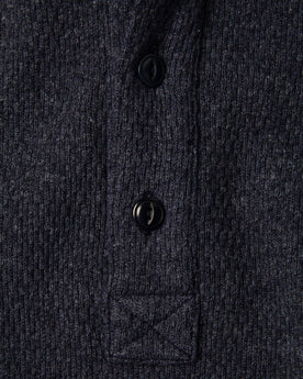 material shot of front placket of The Heavy Bag Waffle Henley in Navy, Knits by Taylor Stitch